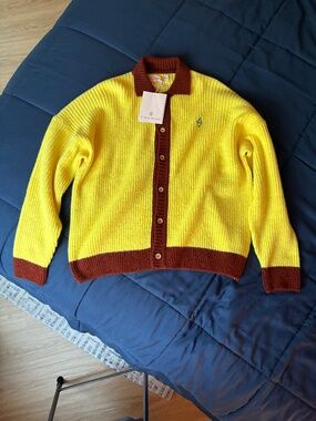 The Animals Observatory Bicolor Toucan Cardigan Yellow Brown Unisex Size 14 NWT
